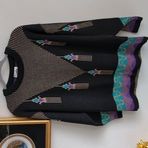 Vintage Jolie 90's Sweater Multi Geometric Southwestern Knit USA Made Size 2